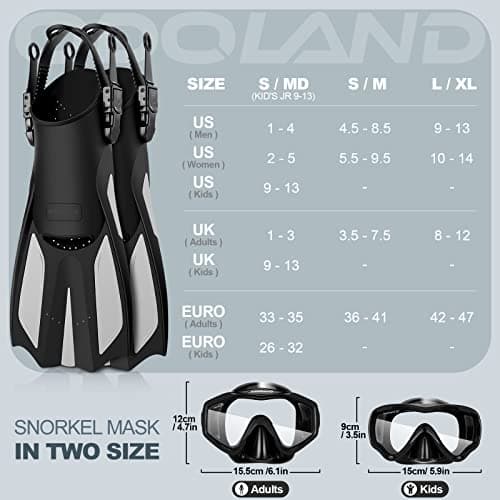 Snorkel Set for Adults, Anti-Fog Diving Mask with Dry Top Snorkel & Swim Fins, Wide View Scuba Flippers Snorkeling Gear for Men Women Youth Grey L — view 4