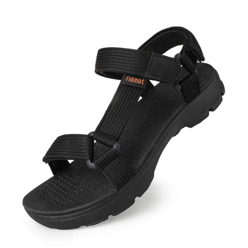 riemot Women's Walking Sandals, Adjustable Sports Sandals with Textured Footbed and Lightweight Cushioned Rubber Sole, Comfortable Summer Outdoor Sandals for Travel and Daily Walking, Black UK 7