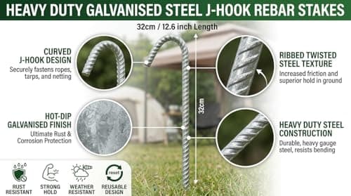 Smith & Barker Heavy Duty Galvanised J Tent Pegs – Rust Resistant Ground Stakes for Camping, Marquee, Gazebo, Trampoline & Garden Use (Pack of 8) — view 2