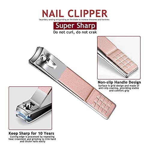 HANTEKAS Manicure Set Nail Clippers Kit 5 Pieces in 1 Stainless Steel Professional Grooming Nail Care Tools Including Nano Glass Nail Shiner Buffer File Gift for Men Husband Boyfriend Parents Women — view 4