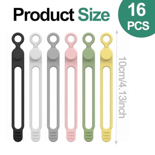 16Pcs Reusable Silicone Cable Ties, 10.5cm, 6 Colours — view 2