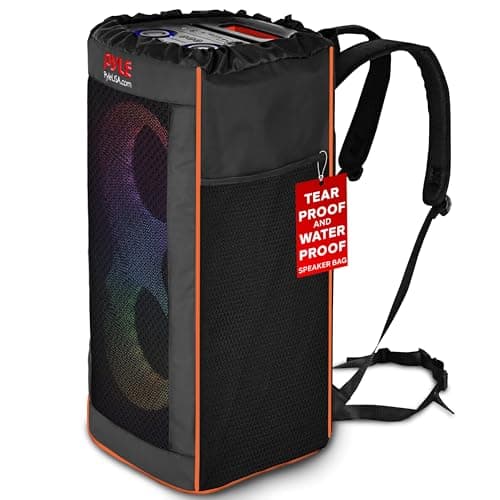 Pyle Portable Waterproof Speaker Bag, Large Tear-Proof Travel Case with Adjustable Backpack Straps, Side Storage Pockets & Drawstring Top for Speakers, 30 x 30 x 67 cm