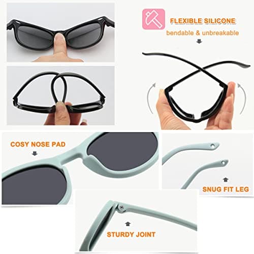 Cysocool Polarized Baby Sunglasses With Strap, 0-36 Months Toddler Anti UV 400 Sun Protection Flexible Frame Shatterproof Glasses Shades Kids Wrap Sunglasses — view 3