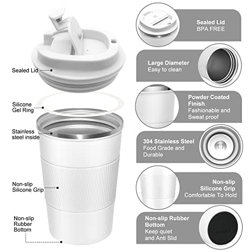 Dycietx Travel Mug with Leakproof Lid,Insulated Reusable Coffee Mug Hot&Cold Drinks/Tea,Portable Stainless Steel Thermal Takeaway Travel Coffee Cup Car/Outdoor/Picnic/Office/School (White) (CM03RD) — view 3