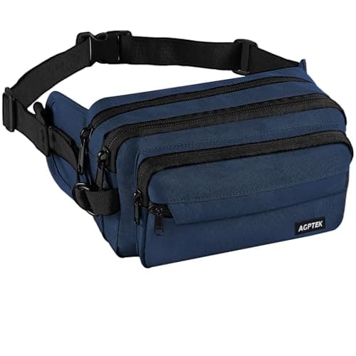 AGPTEK Bum Bag, Large Capacity RFID Waist Bag for Men Women, Denim Blue, L