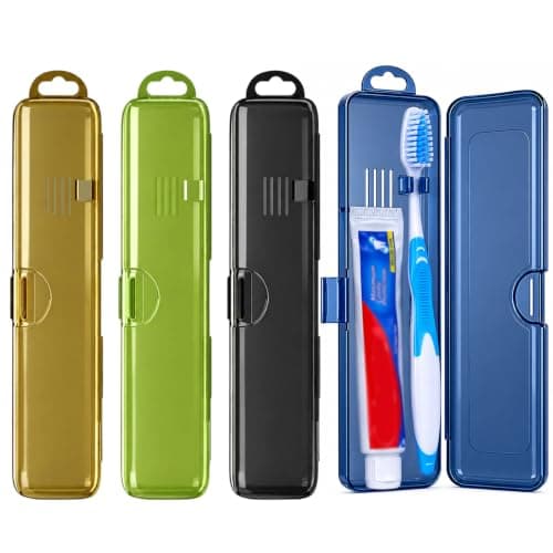 GYTFOG 4 Pack Toothbrush Travel Holder, Toothbrush Travel Case, Portable Travel Toothbrush Holder, Toothbrush Cover for Fitness Daily Use, Blue Black Green Brown