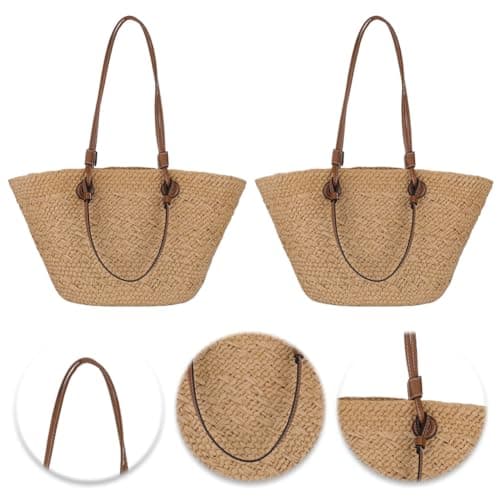 Fiorky Straw Tote Beach Bag Striped Shoulder Handbag Women Woven Tote Bag Fashion Shoulder Bag Large Capacity Summer Beach Bags Trendy Braided Bag Stylish Weaving Bag for Shopping Picnic — view 4