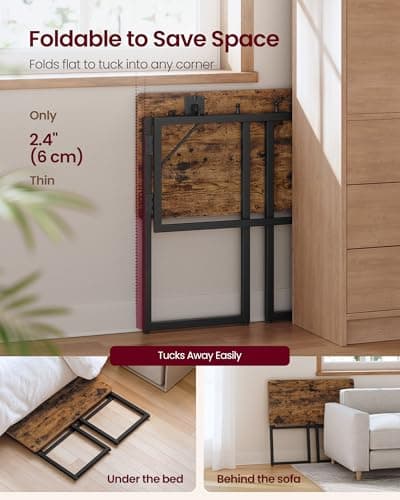 VASAGLE Folding Desk, Foldable Computer Desk, One-Piece Desktop Top, Rounded Edges, Small Home Office Writing Table for Bedroom, Balcony, Camping, Easy Assembly, 80 x 40 cm, Rustic Brown LWD151KD01 — view 4