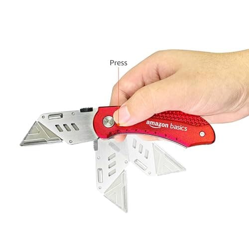 Amazon Basics Durable Folding Utility Knife with Aluminum Body, Red — view 4