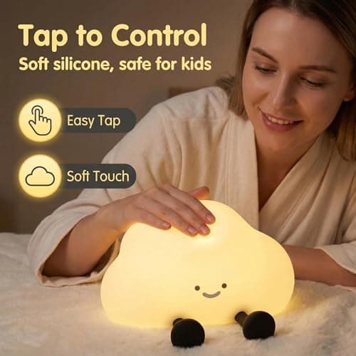 PORUPAEL Cloud Night Light, Cute LED Silicone Squishy Lamp, USB Rechargeable & 3-Level Dimmable, Portable Bedside Touch Night Lamp with Timer, Gift for Girls, Boys, and Teens — view 3