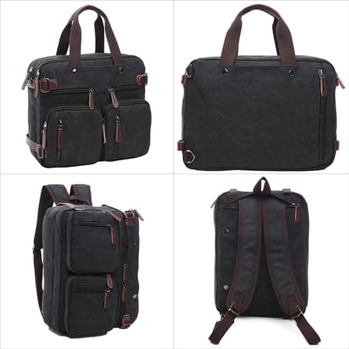 WTiger Canvas Laptop Briefcase Convertible Backpack Messenger Shoulder bag Handbag Multi-functional Travel Rucksack Fits 17.3 Inch Laptop for Men Women — view 2
