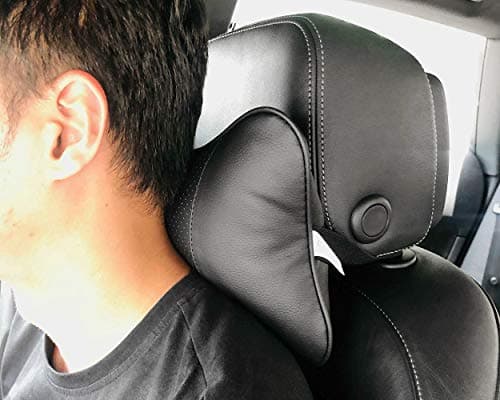 DSstyles 2 Pieces PU Leather Neck Pillow for Car Seat Headrest Cushion 28x18cm Car Neck Cushion (Black) — view 4