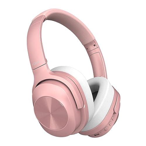 Active Noise Cancelling Headphones, Over Ear Wireless Bluetooth Headphones, Hi-Res Audio, Deep Bass Memory Foam Ear Cups, 40H Playtime for Travel Home Office (Pink)