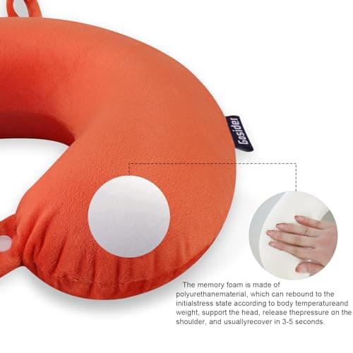 Gosider Orange Travel Pillow Neck Pillows for Travel Comfortable Memory Foam Pillows Neck and Head Support U Shape Portable Travel Neck Pillow Suitable for Airplane, Trains, Car Travelings — view 5