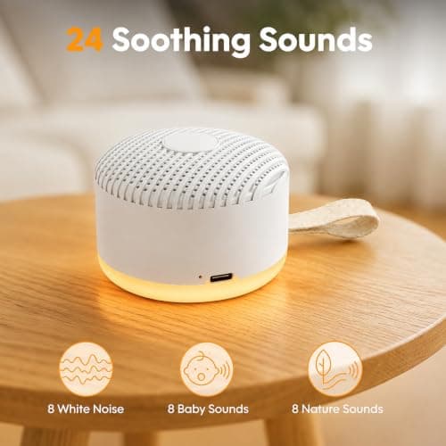 White Noise Machine,24 Soothing Sounds with Night Light,Powerful Battery, 5 Timers Memory White Noise for Baby Adults，Portable Sound Machine for Travel Gift, USB Rechargeable — view 2