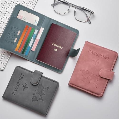 Haluway 3 Pcs Passport Holder Cover, PU Leather Travel Wallet with RFID Blocking, 9-Pocket Passport Organiser for Cards, Tickets, Boarding Passes & SIM Cards, Travel Accessories for Men & Women — view 6