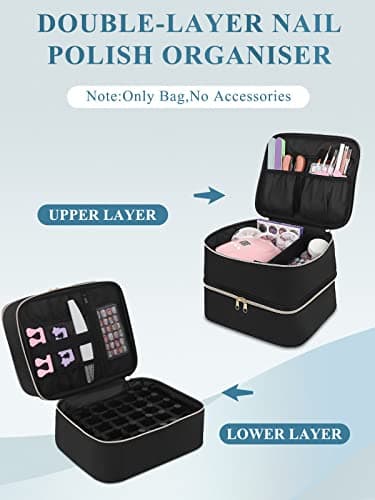 Nail Polish Organiser Bag 2-Layer Portable Nail Box for Nail Tech Black — view 3