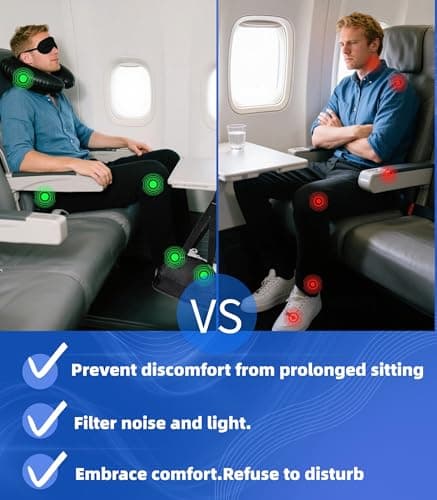 Portable Ultimate Comfort Set for Plane Sleep Kit at Plane Inflatable Travel Pillows Foot Rest Hammock Eye Mask Ear Plugs for Airplane Essentials for Seat Airplane Gadgets for Sleep Comfort (F) — view 3