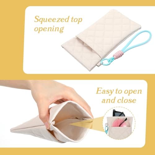 Matwsec 2PCS Double Glasses Case Soft PU Leather, Sunglass Pouch with Strap for Women, Squeeze Top Eyeglass Case Travel Sunglasses Organizer Set (White Black) — view 4