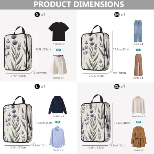 Vortithora 4 Set Lavender-Flower-Pattern Compression Packing Cubes — view 3