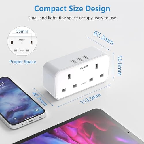 UK to Australia Plug Adapter With 3 USB, Grounded Australian China New Zealand Travel Plug Adaptor, Double Outlet UK with Dual 2 Pin Socket at The Bottom for AUS NZ Argentina Fiji (Type I) — view 6