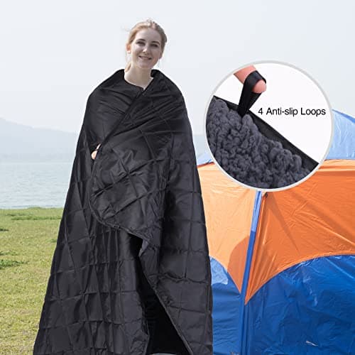 REDCAMP Waterproof Camping Blanket with Sherpa Lining, 200x150cm,Black — view 6