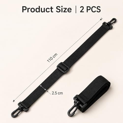 Solvind 2Pcs Adjustable Crossbody Shoulder Bag Straps, 90cm x 25mm Black Replacement Bag Belts with Quick Release Buckles, Universal DIY Accessories for Handbag Duffel Laptop Briefcase — view 2