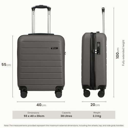 Rocklands® Lightweight 4 Wheel Hard Shell Luggage Suitcase Rynair Cabin Travel Bag 55x40x20cm - ABS822 (Grey) — view 6
