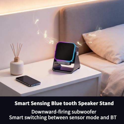 Induction Speaker, Cell Phone Stand with Blue-tooth Speaker, Audio Station with Light, 10W Folding Phone Holder Charger Speakers for Home Office Travel Christmas Birthday — view 3