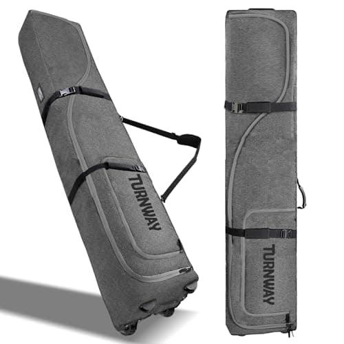 TurnWay Padded Ski Bag with Wheels for Air Travel, Double Rolling Snowboard Bag Heavy Duty Waterproof for Storage & Transportation of Snowboard/Ski Gear (Gray)