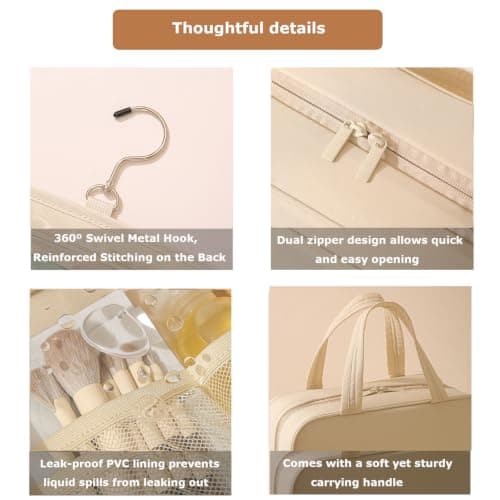 Large Hanging Travel Toiletry Bag for Women, Full Size Wash Bag,Beige — view 6
