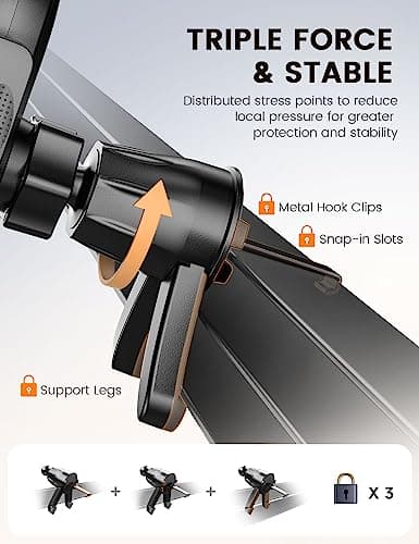 Pnitri Car Phone Holder, Air Vent Protective Car Phone Mount - Hook Clip & Legs Double Support Stable Universal Mobile Phone Mount Cradle Compatible with iPhone 17 16/Galaxy S25/Huawei (4.0-7.0 Inch) — view 2