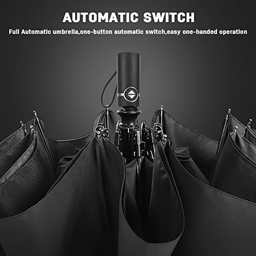 DORRISO Automatic Open/Close Folding Umbrella - Extra Strong Windproof Portable Compact for Men Women - Travel Business Sun and Rain Protection - Black — view 2