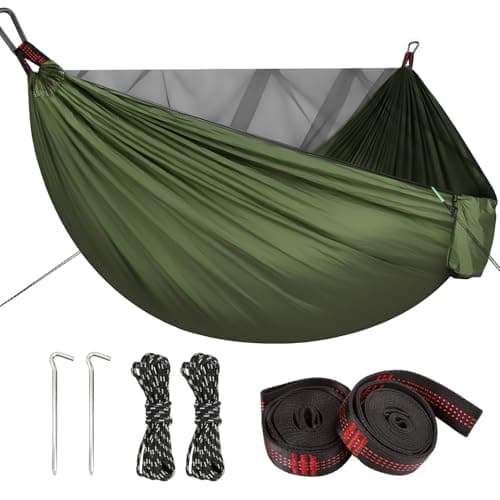 Zumhigh Camping Hammock 290x140CM with Mosquito Net, Ultra Lightweight Durable 210T Parachute Nylon Travel with Tree Straps Easy to Setup Hammock Camping for Outdoor