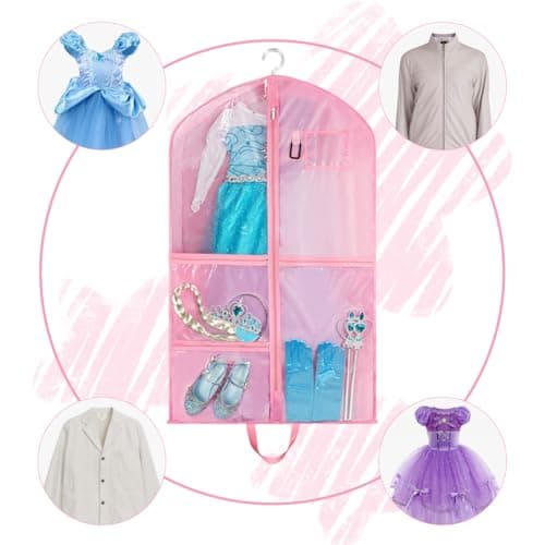 OSDUE Clothes Covers, 40 inch WaterproofHanging Garment Bags with 5 Zipper Pocket and ID Slot Pockets Foldable Kids Dance Costume Garment Bag Travel Storage Bag for Dancers Travel Competitions (Pink) — view 6