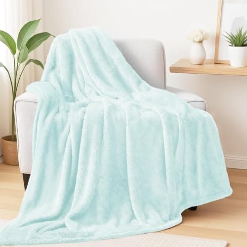 Exclusivo Mezcla Large Plush Fleece Blanket for Sofa Couch, Mint Green