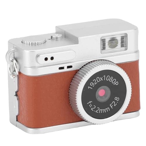 VBESTLIFE Mini Keychain Camera, 1080P 2MP FHD Mini Retro Digital Camera with 0.96inch Screen, LED Fill Light, Pocket Video Recorder, OTG Adapters for Travel (Brown)