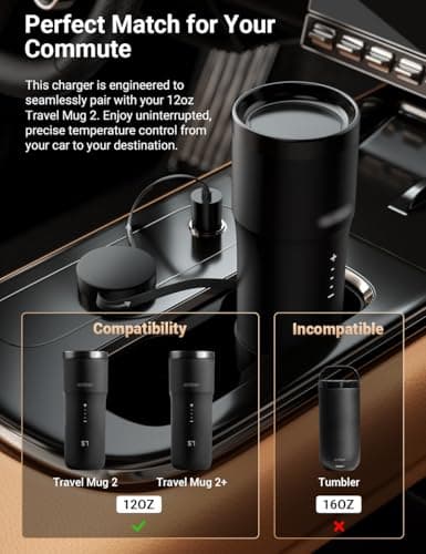 Smart Mug Car Charger Coaster Compatible with Temperature Control Travel Mug 1/2 Replacement Power Adapter Charging Base Cord for Coffee Cup — view 3