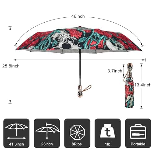Men’s Automatic Black Skull Umbrella – Luxury Compact Travel, Windproof Strong Lightweight, Adult Rain Umbrella — view 2