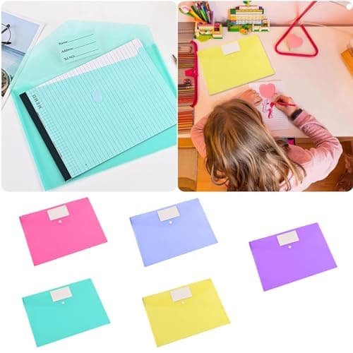 Plastic Envelopes Plastic Folders A4 File Folders, Document Folder Plastic File Folder for Document Clear File Bags Document Pouch Plastic Envelopes with Snap Closure 5Colors (5 Pack) — view 2