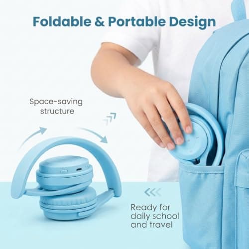 Kids Wireless Headphones Bluetooth 5.0, 60H Play Time, 74/85 dBA, Blue — view 6