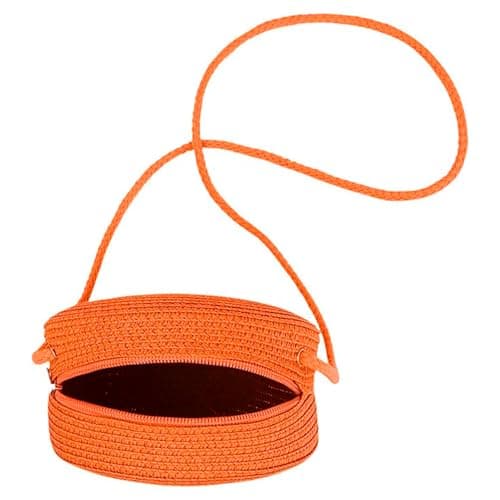 Jamron Handmade Round Straw Bag Crossbody Shoulder Bag Bohemian Beach Bag with Zipper SN0702152 Big Orange — view 4