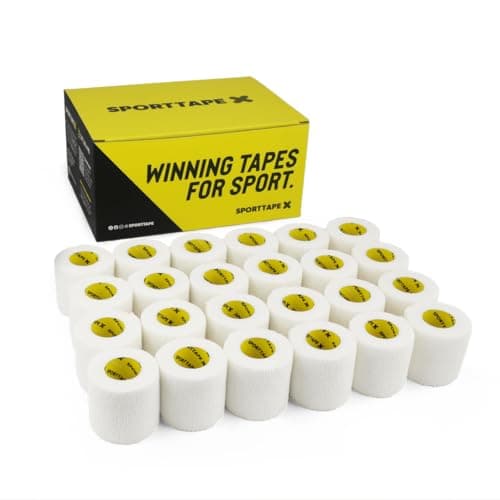 SPORTTAPE Football Sock Tape - 24 Rolls, 5cm x 4.5m, White - Self-Adhesive