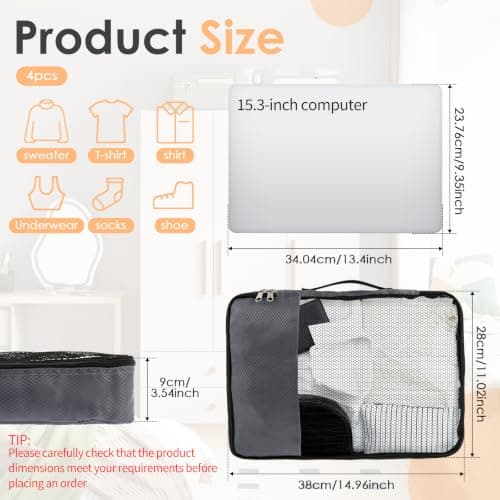 Packing Cubes for Suitcases 4 Piece Large Travel Packing Cubes with Double Zipper Mesh Top for Clothes Shoes Toiletries Space Saving Suitcase Organiser Bags for Backpacks Suitcase Camping Duffel Bag — view 2