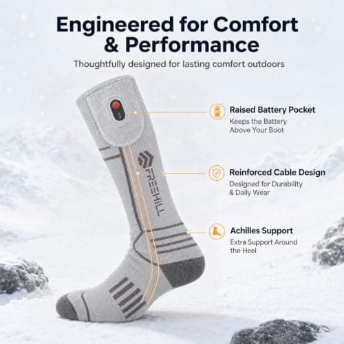 FREEHILL Merino Wool Rechargeable Heated Socks, Full Sole Heating, Grey, XL — view 5