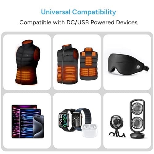 DR.PREPARE 16000mAh Battery Pack with 7.4V DC (3.8mm) & 5V USB Output for Heated Vest, Faster-Charging Power Bank with Type C In/Output, Portable Compact Battery for Eye Mask, iPhone, iPad, Desk Fan — view 5