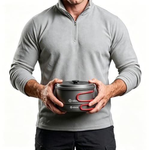 Alocs Camping Cookware, Aluminum Camping Cooking Set, Portable Pots and Pans Set, Camp Kitchen, Mess Kit for Backpacking, Outdoor Cooking and Picnic, Grey, 2.2L x 1.2L x 1L x 7.5" — view 5