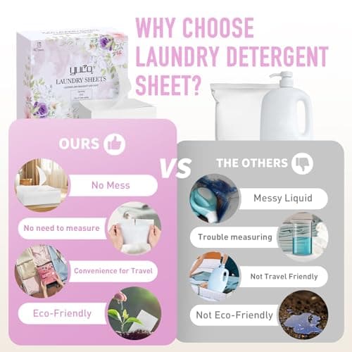 YUCO Laundry Detergent Sheets 80 Washes, Eco Travel Laundry Detergent Liquidless Detergent Soap Sheet, Dissolvable in in Sink and Washer, Plastic Free Packaging, Jasmine And Lily of the Valley (150g) — view 6
