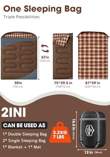 WERTYCITY Flannel Double Sleeping Bag with Draft Tube for 2 Person Camping — view 2
