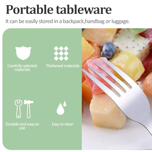 Camping Cutlery, Set of 3 Stainless Steel Travel Cutlery with Case, Cutlery Set to Go, Reusable Camping Cutlery for Outdoor, Travel, Work, School, Dishwasher Safe, Blue — view 3